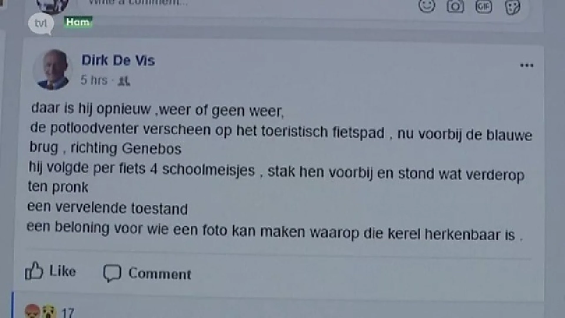Burgemeester looft beloning uit voor foto van exhibitionist die gemeente Ham teisert