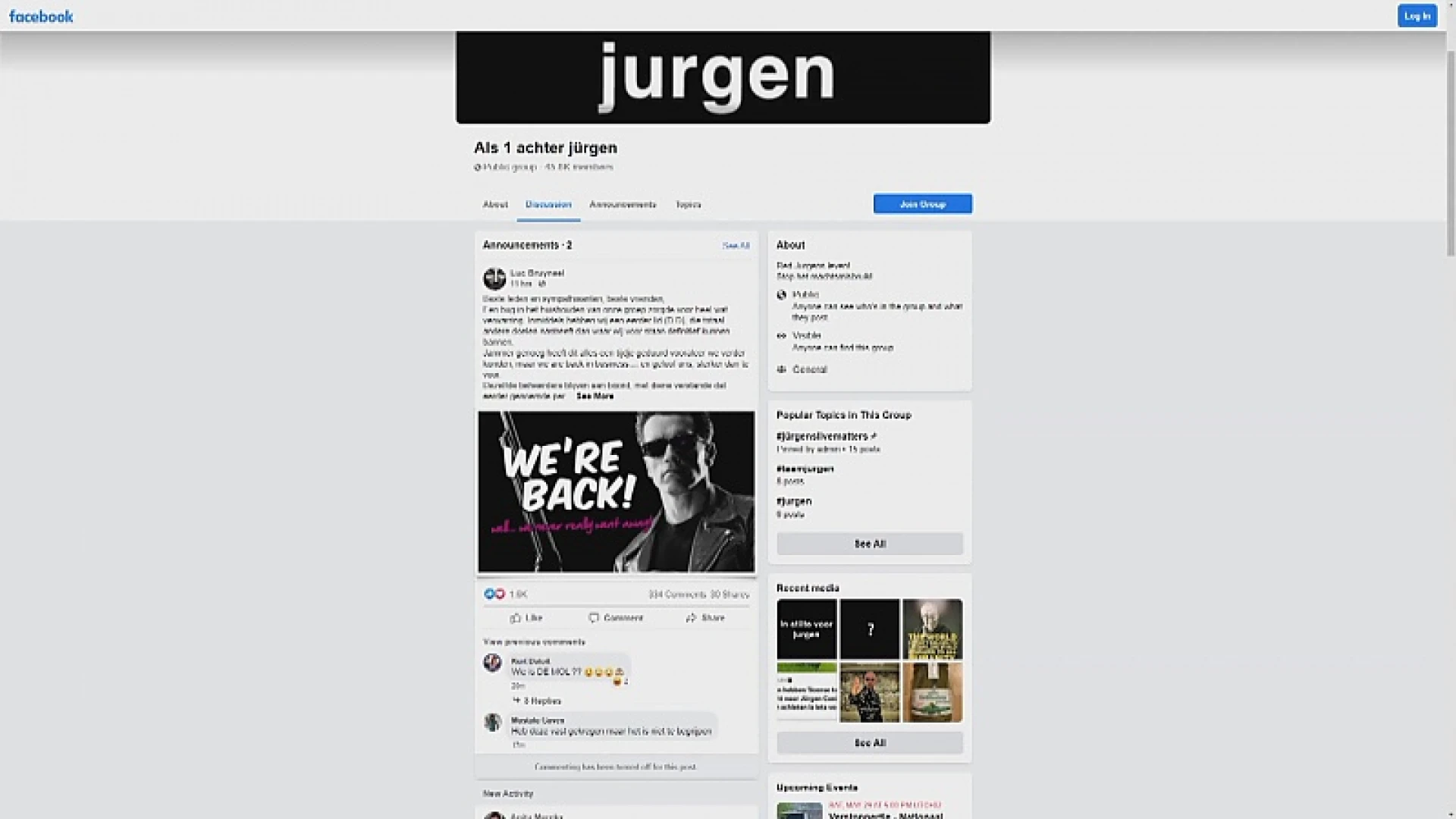 Facebook verwijdert steungroep voor Jürgen Conings