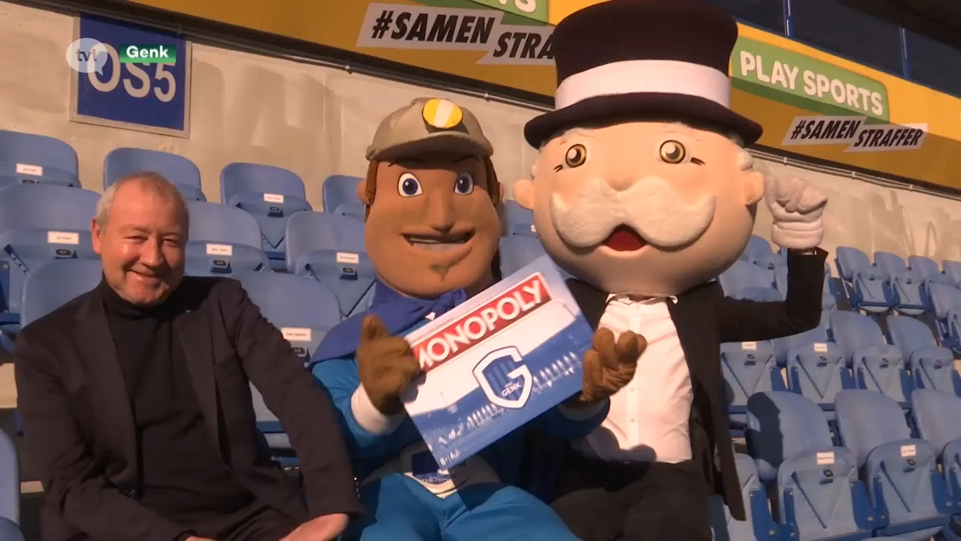 Clubicoon Pierre Denier is mascotte van eigen spel Monopoly Racing Genk
