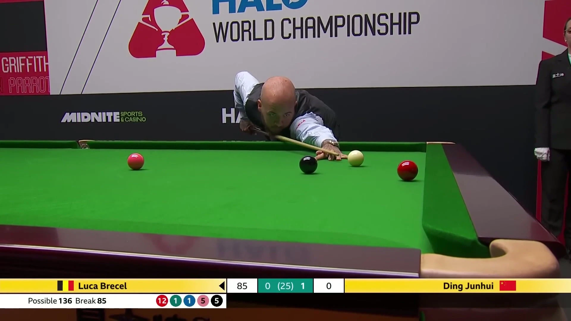 Luca Brecel op weg naar kwartfinale op WK snooker