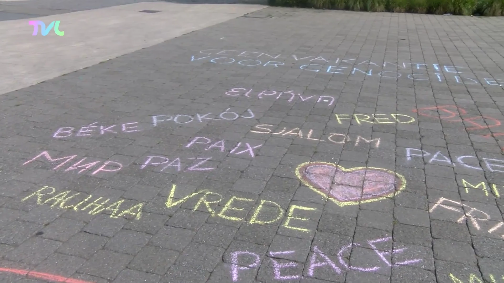 Stoepkrijtactie voor Palestina in Hasselt
