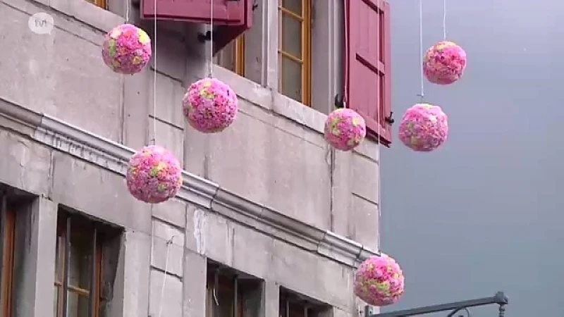 Stadhuis Bilzen versierd met duizenden bloemen