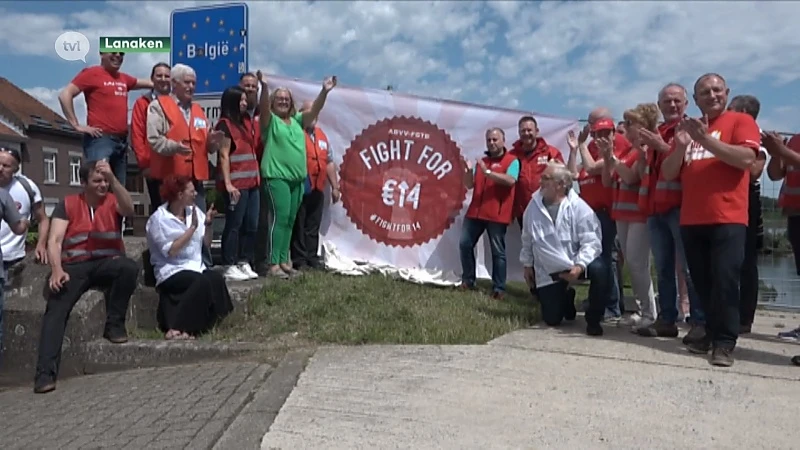 Belgische en Nederlands vakbonden voeren actie op de grens voor hoger minimumloon
