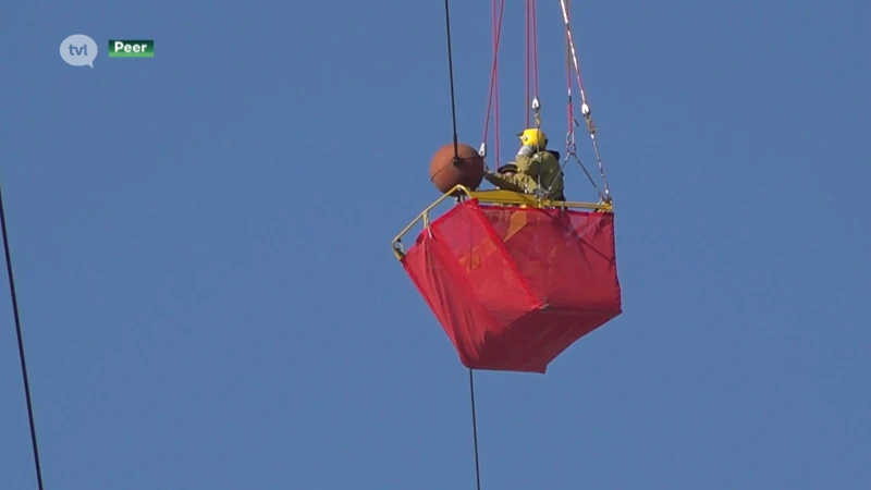 Primeur in Limburg: helikopter haalt bollen van hoogspanningslijnen