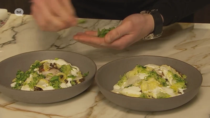 Zeewolf met Chinese kool, courgette, linzen en garnalen