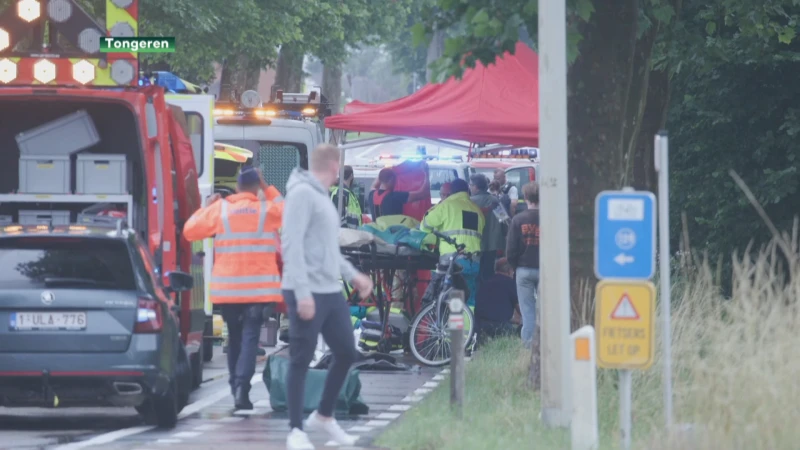 Fietsend koppel van weg gemaaid in Tongeren