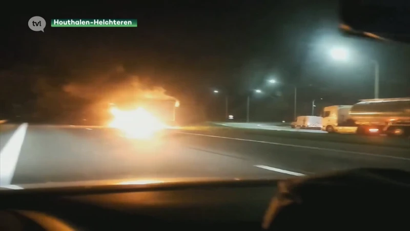Lange file door brandende vrachtwagen op E314 in Houthalen