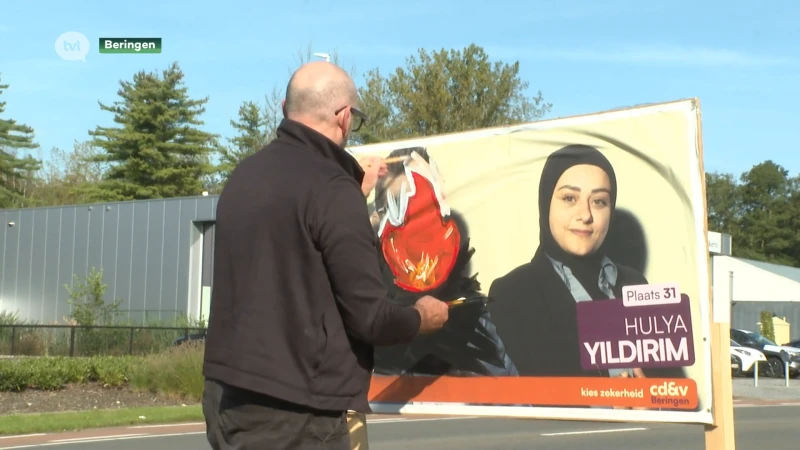 Verkiezingsborden burgemeester Thomas Vints beklad in Beringen: "Ik laat er een kunstwerk van maken"