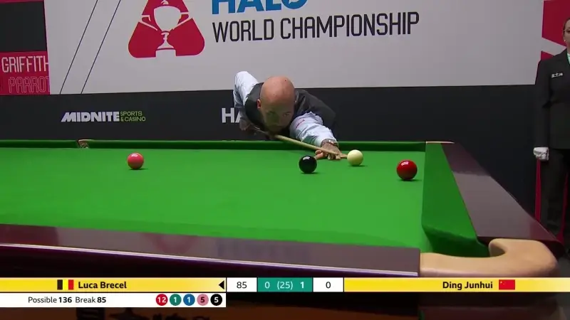 Luca Brecel op weg naar kwartfinale op WK snooker
