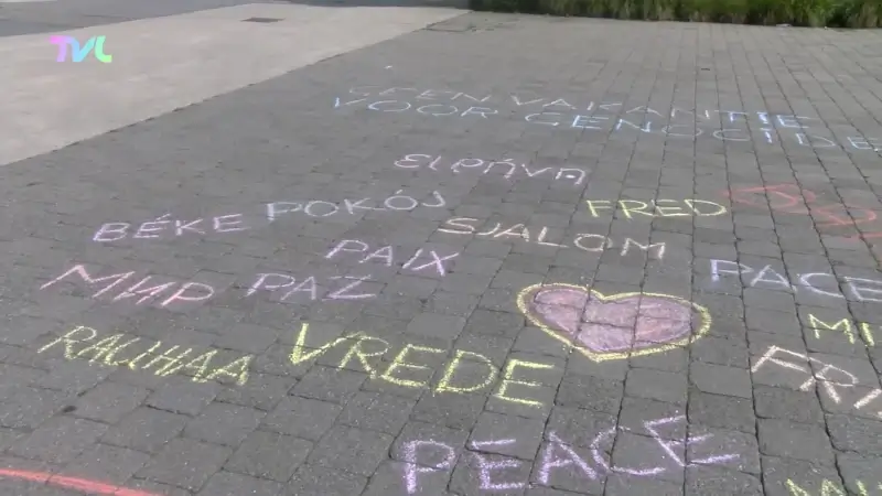 Stoepkrijtactie voor Palestina in Hasselt
