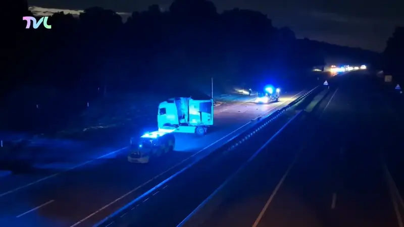 Vrachtwagen gaat van de weg op de Noord-Zuid