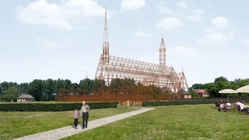 Hoofdafbeelding voor artikel Herrezen replica van abdijkerk…