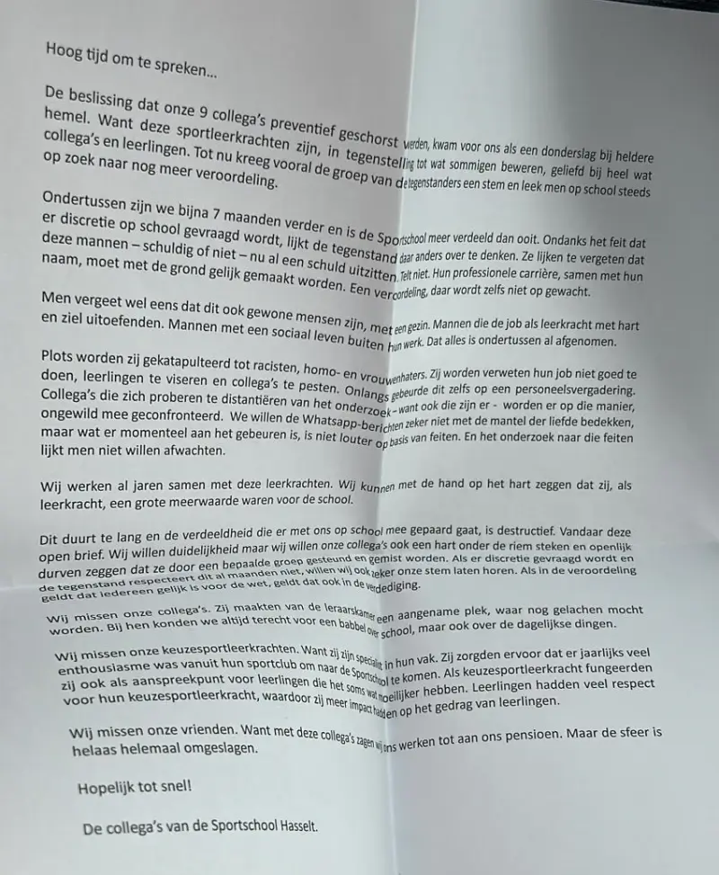 Leerkrachten Sportschool steunen geschorste collega’s: "We missen onze vrienden"