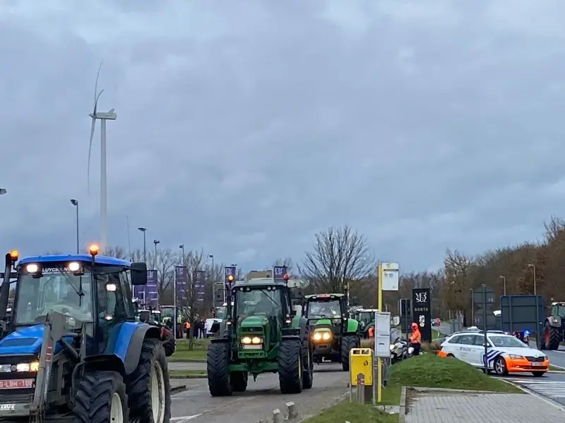 Honderden boze boeren rijden in stoet van tractoren in kleine ring in Hasselt